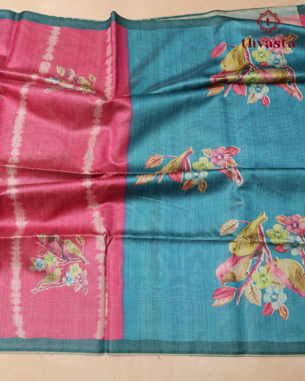 Semi Tussar Silk saree with Parrot Motifs - 02