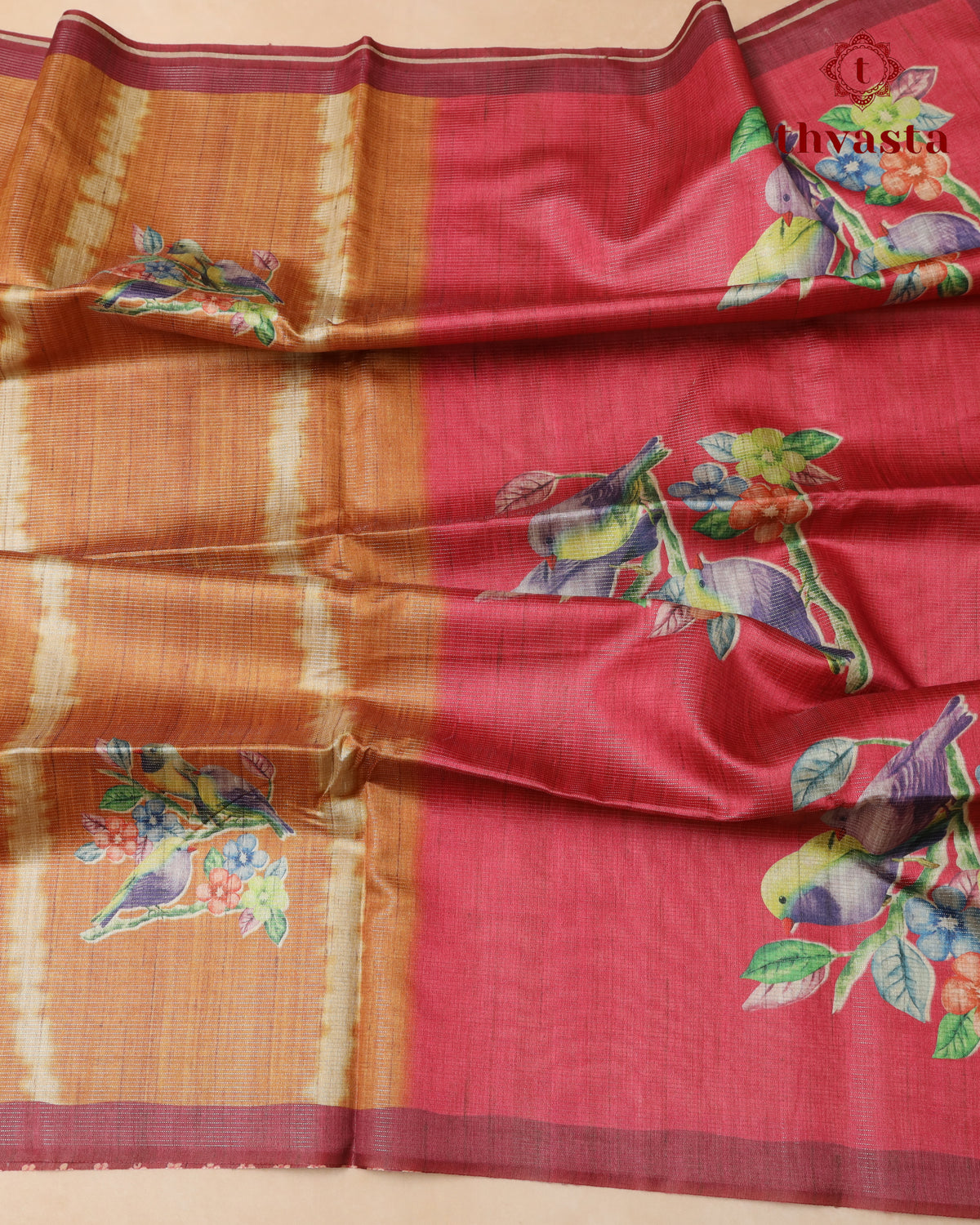 Semi Tussar Silk saree with Parrot Motifs - 03