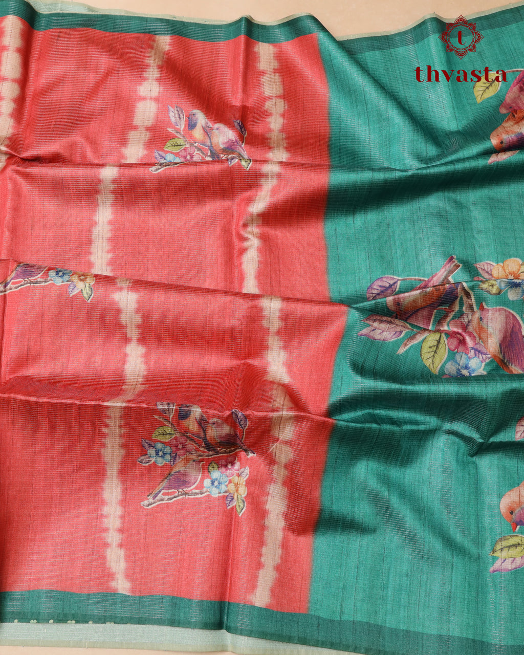 Semi Tussar Silk saree with Parrot Motifs - 04