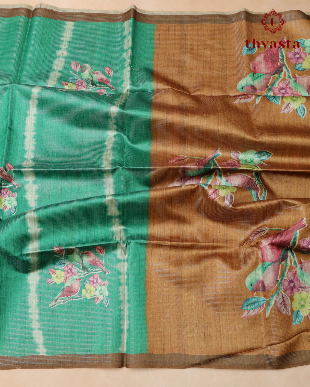 Semi Tussar Silk saree with Parrot Motifs - 05
