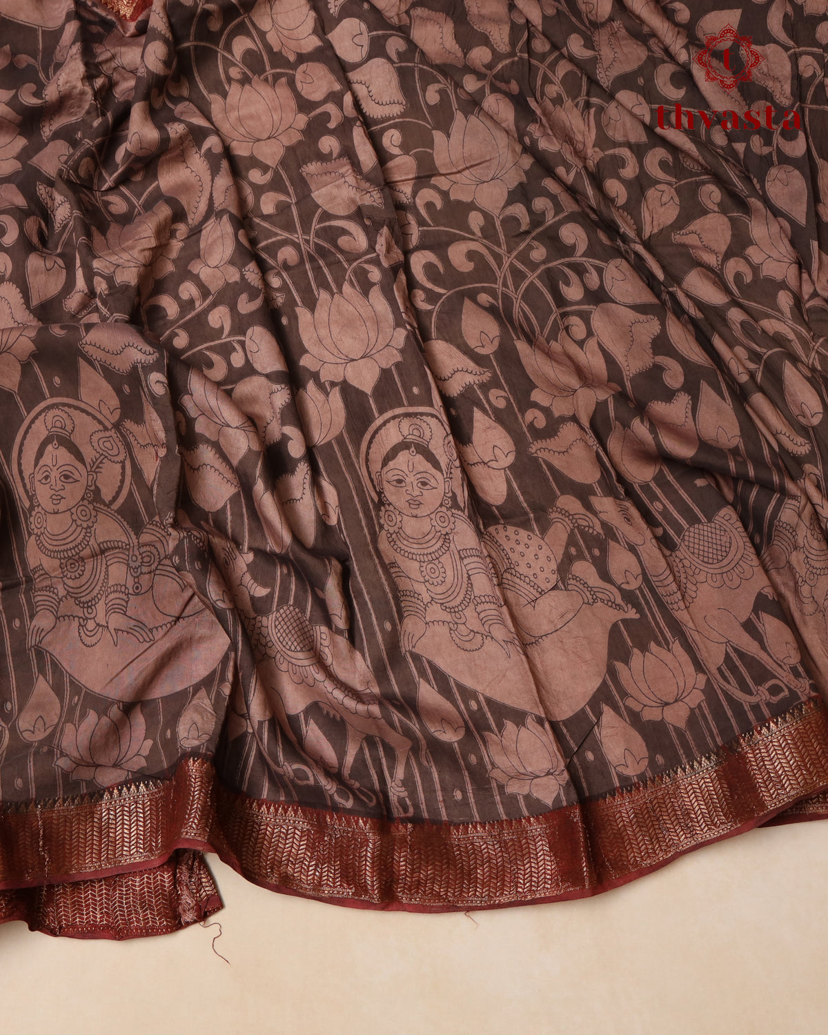 Chennur Silk Kalamkari Saree with Nizam Border -  Rust Red