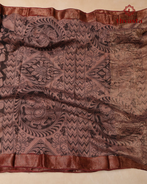 Chennur Silk Kalamkari Saree with Nizam Border -  Rust Red