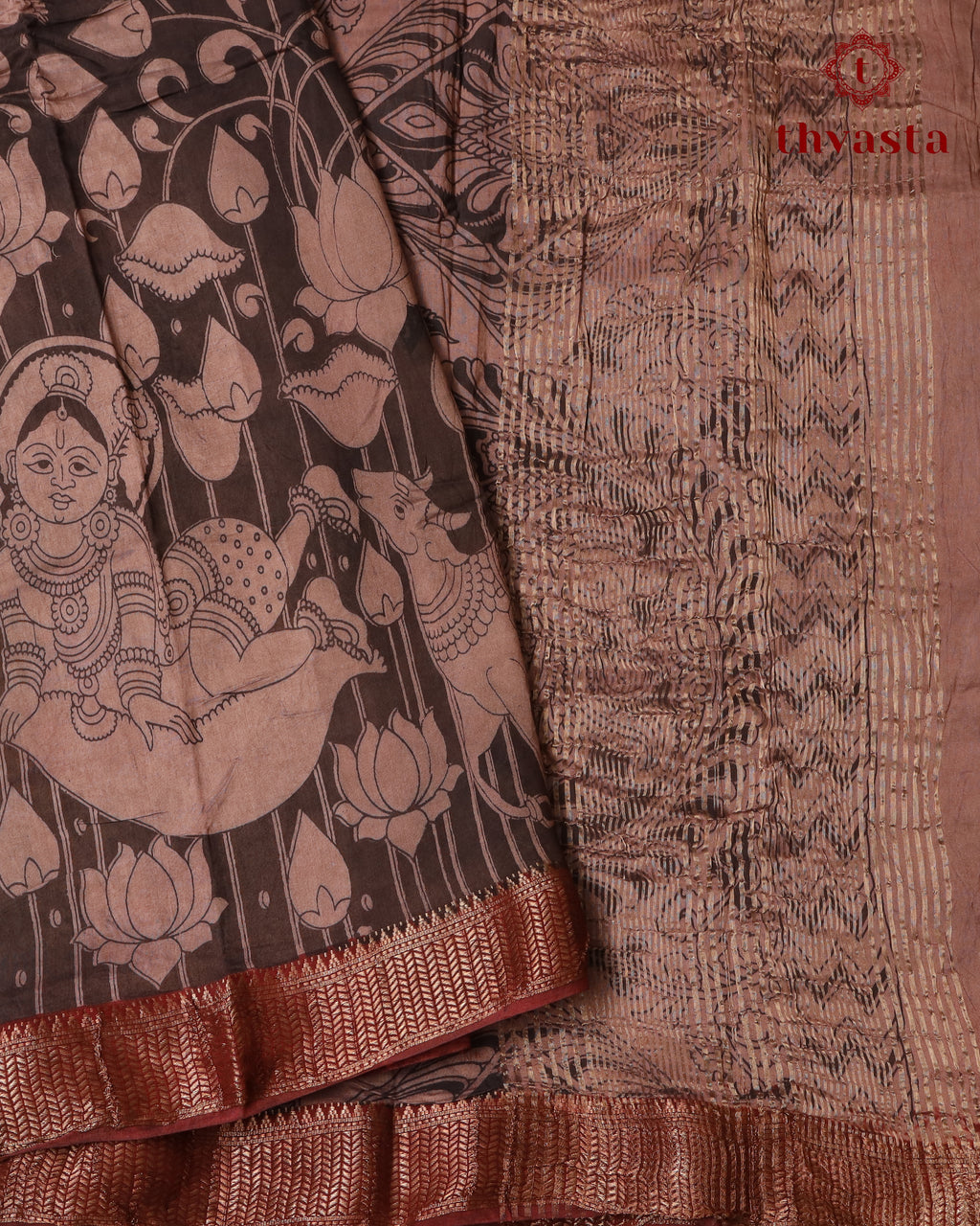 Chennur Silk Kalamkari Saree with Nizam Border -  Rust Red
