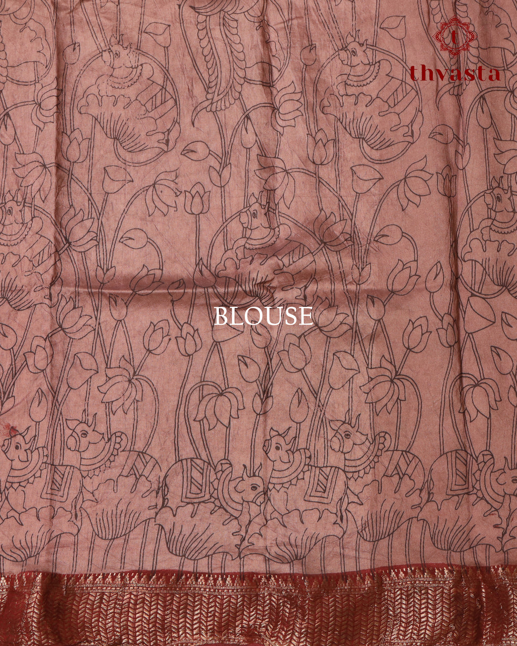 Chennur Silk Kalamkari Saree with Nizam Border -  Rust Red