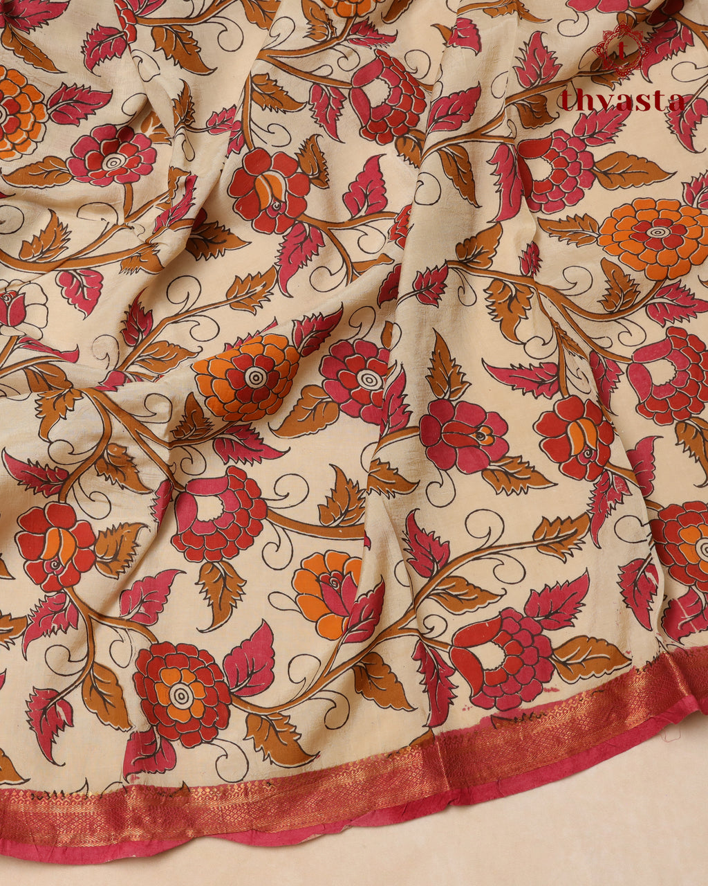 Chennur Silk Kalamkari Saree with Nizam Border -  Pink