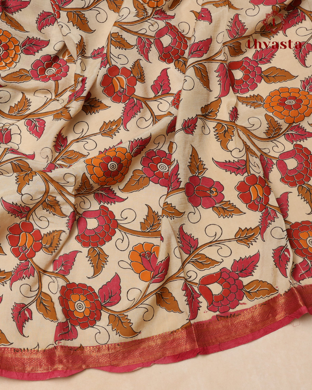 Chennur Silk Kalamkari Saree with Nizam Border -  Pink