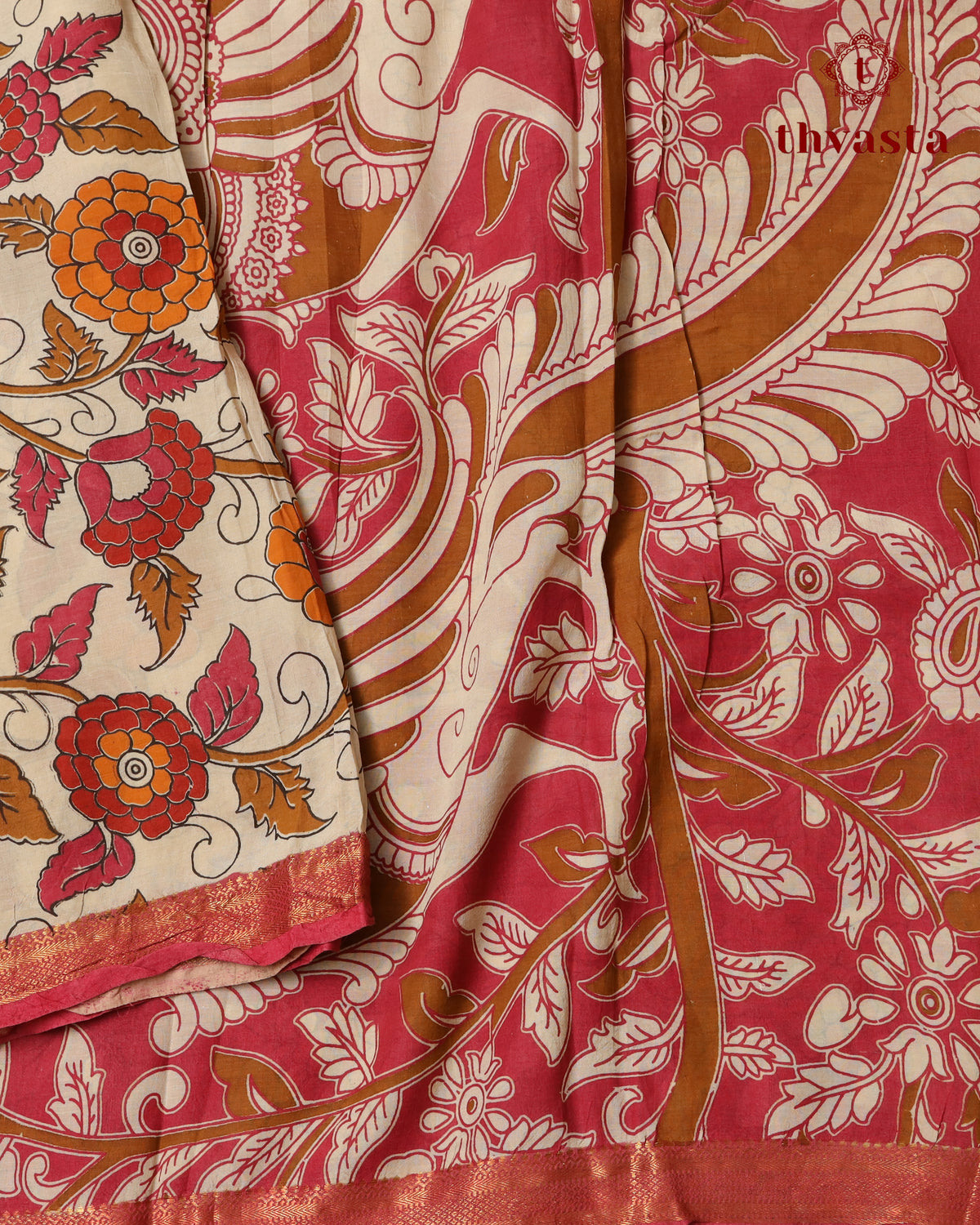 Chennur Silk Kalamkari Saree with Nizam Border -  Pink
