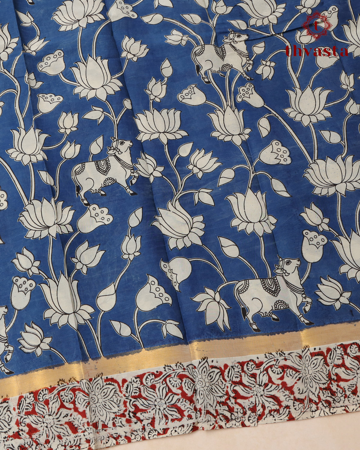 Chennur Silk Kalamkari Saree with Nizam Border -  Blue