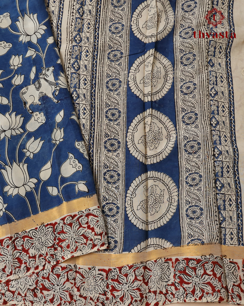 Chennur Silk Kalamkari Saree with Nizam Border -  Blue