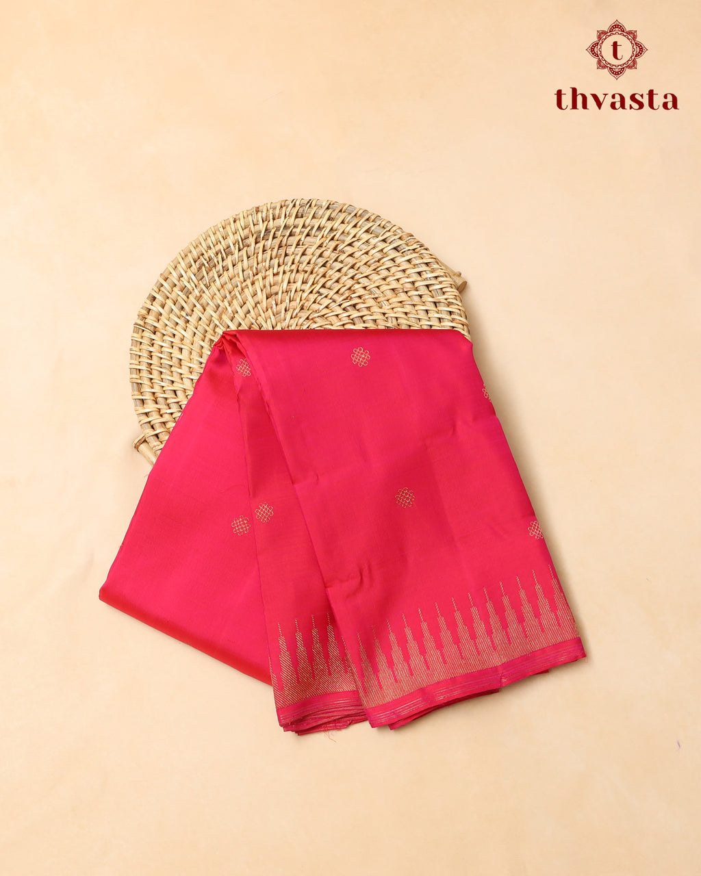 Pure Kanjivaram Silk – Pink Kolam and Gopuram