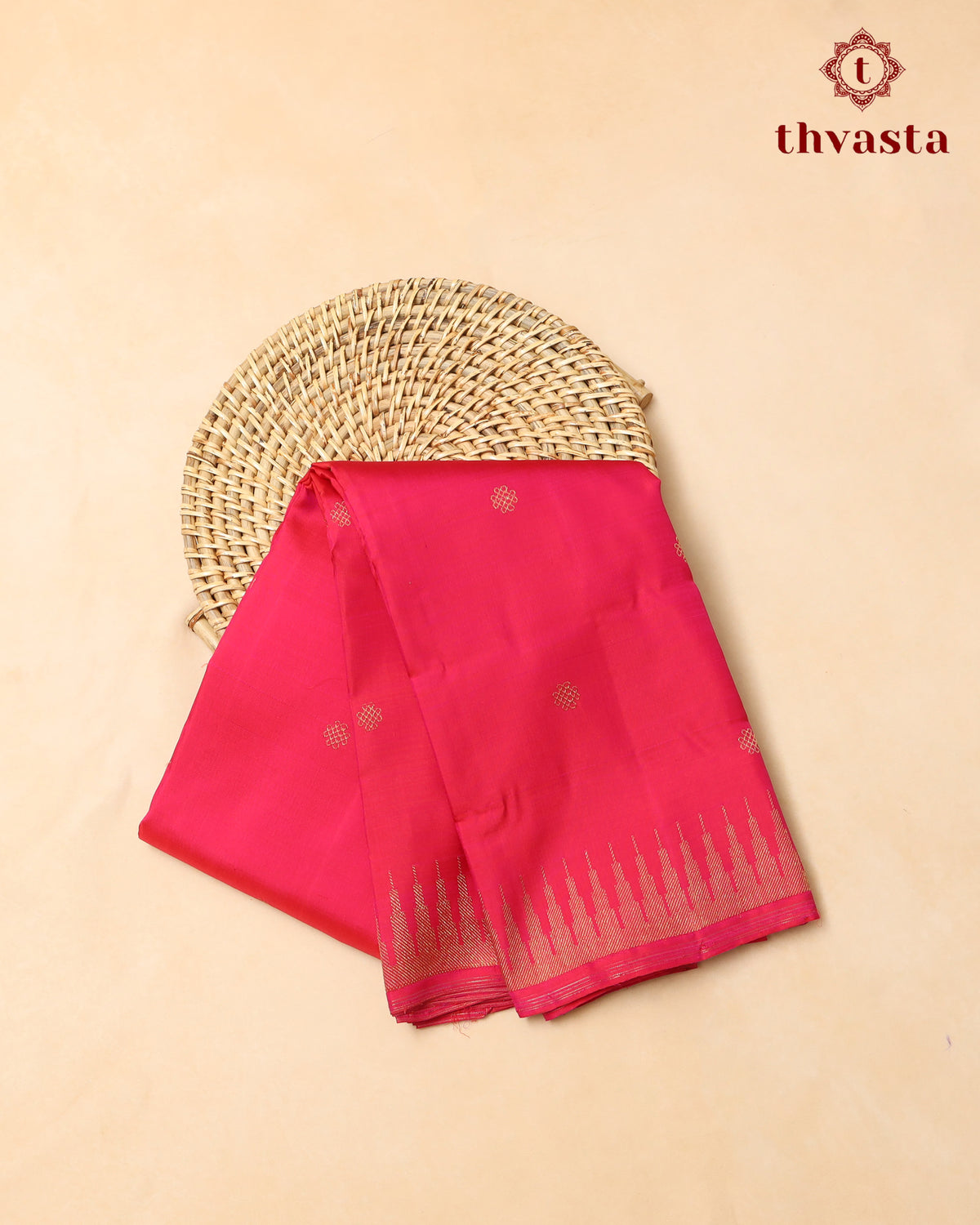 Pure Kanjivaram Silk – Pink Kolam and Gopuram