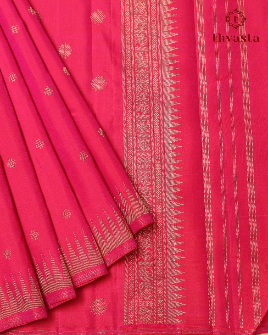 Pure Kanjivaram Silk – Pink Kolam and Gopuram