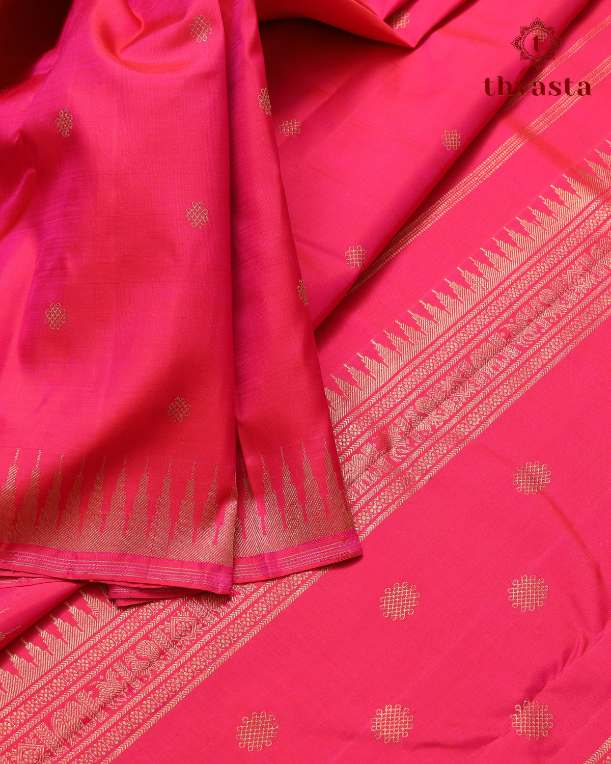 Pure Kanjivaram Silk – Pink Kolam and Gopuram