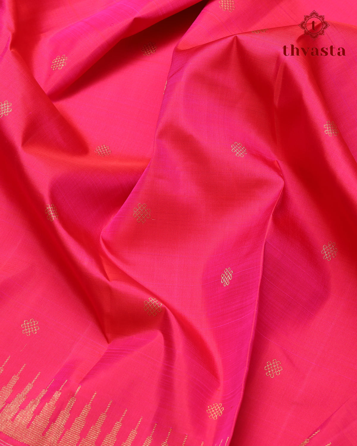 Pure Kanjivaram Silk – Pink Kolam and Gopuram
