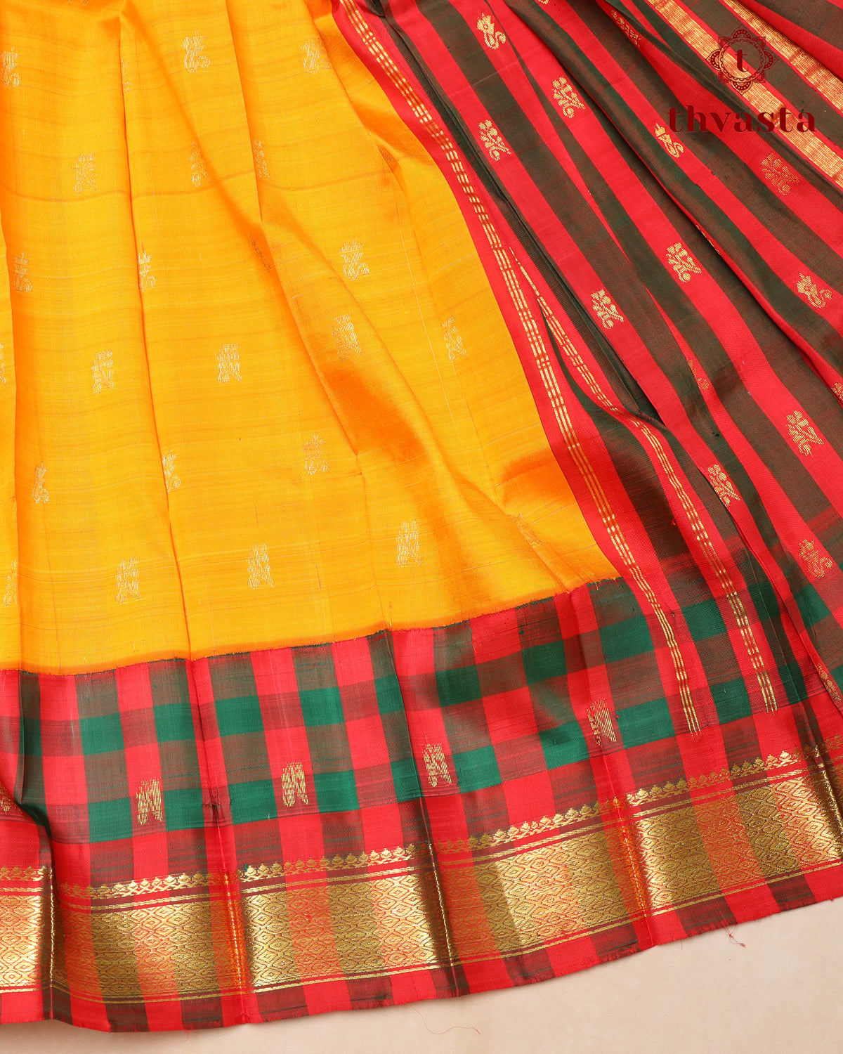 Pure Thirubuvanam Pattu - Yellow and Red checks