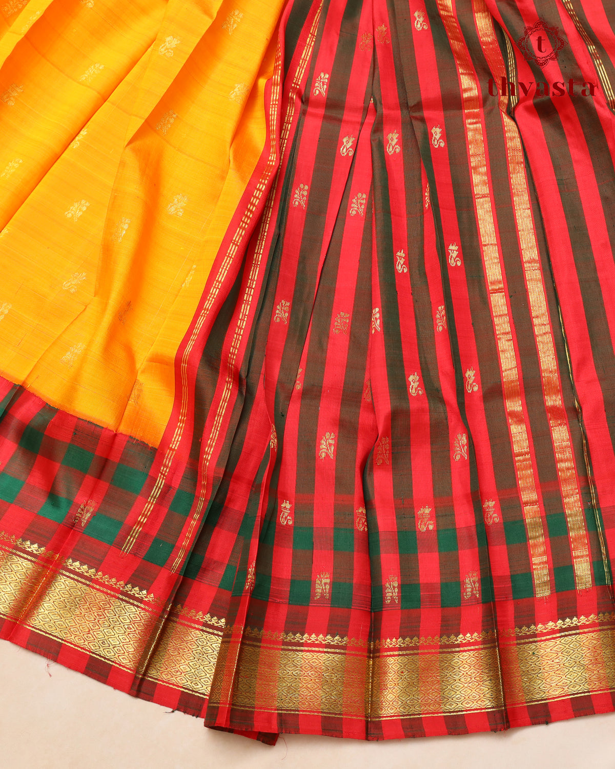 Pure Thirubuvanam Pattu - Yellow and Red checks
