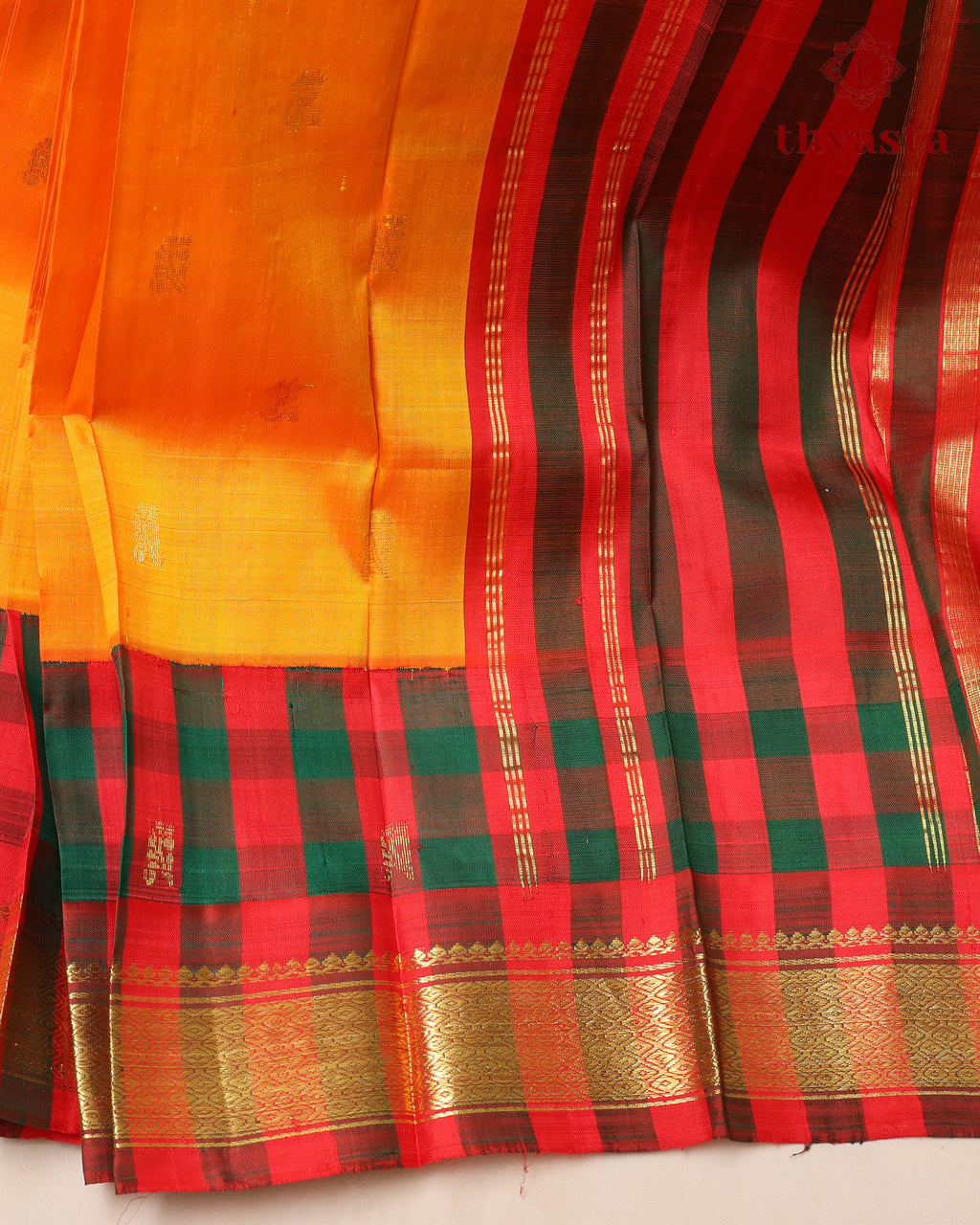 Pure Thirubuvanam Pattu - Yellow and Red checks