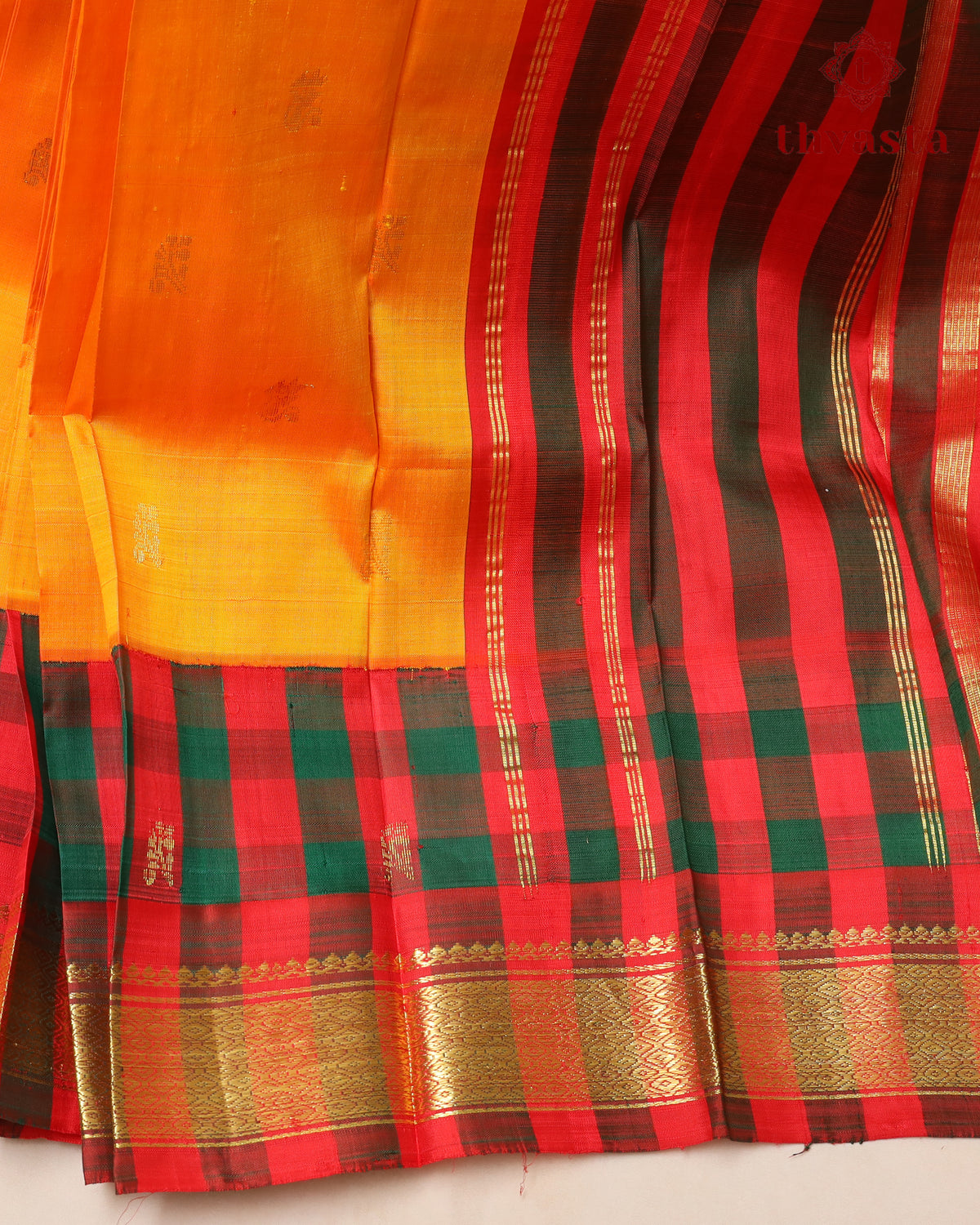 Pure Thirubuvanam Pattu - Yellow and Red checks