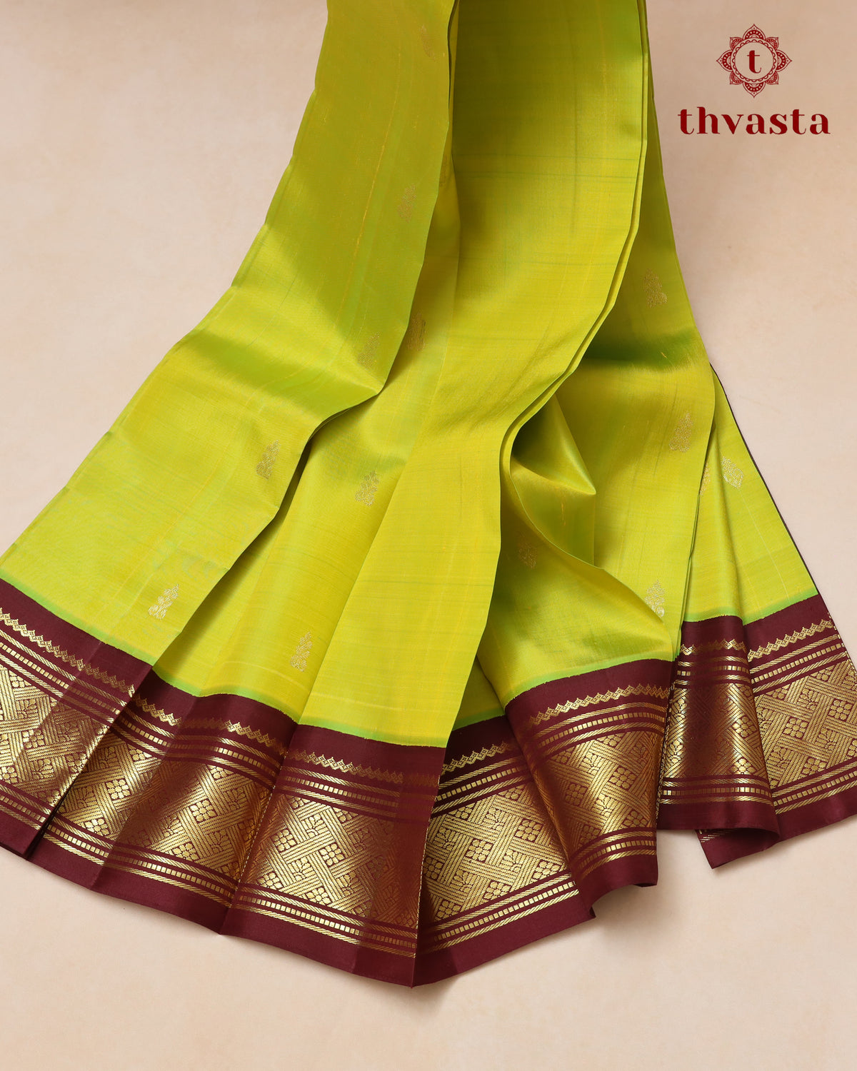 Pure Thirubuvanam Pattu - Green and Paaku Brown