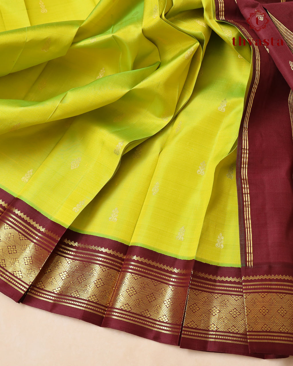 Pure Thirubuvanam Pattu - Green and Paaku Brown