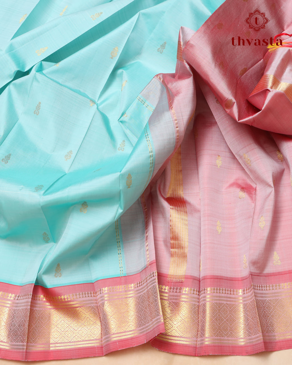 Pure Thirubuvanam Pattu - Light blue and Pink