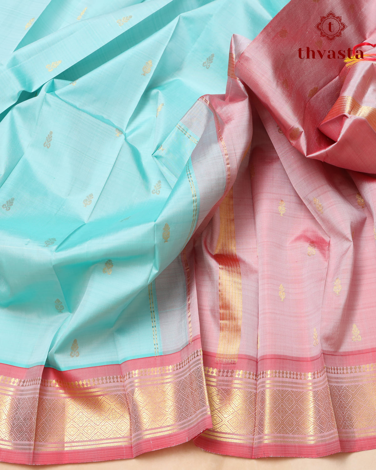Pure Thirubuvanam Pattu - Light blue and Pink