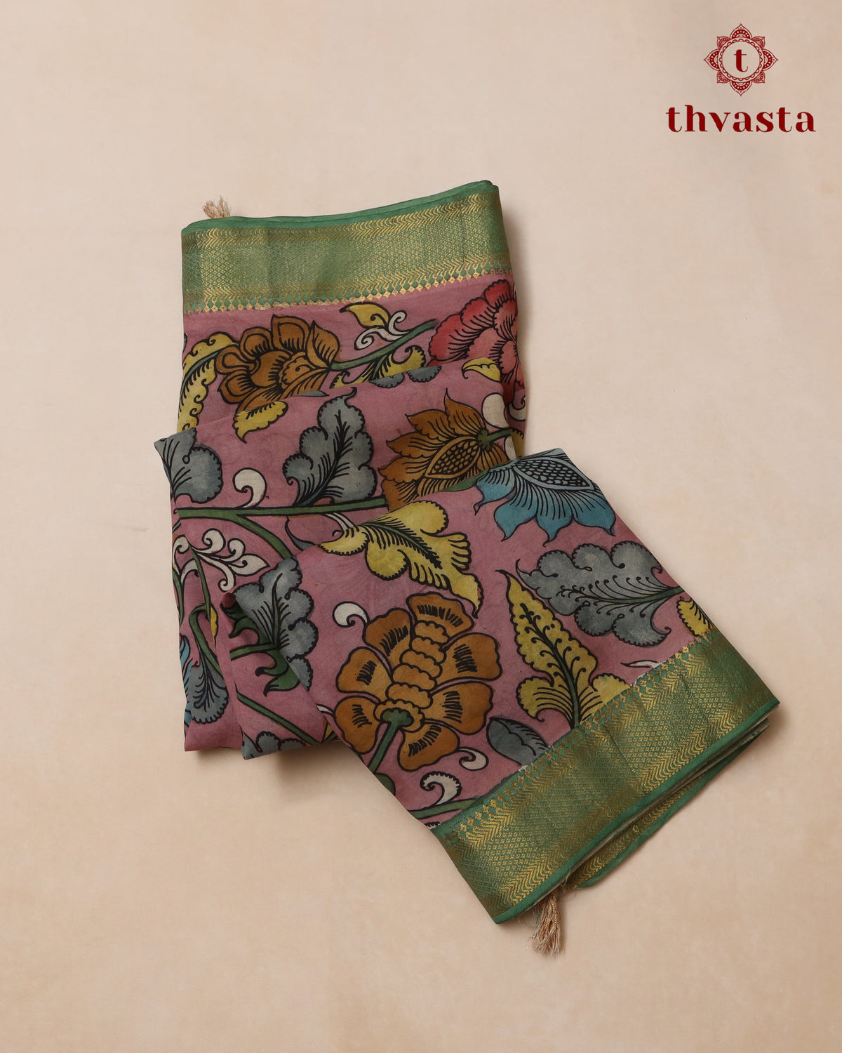 Pen Kalamkari Bangalore Silk – Pink and Green