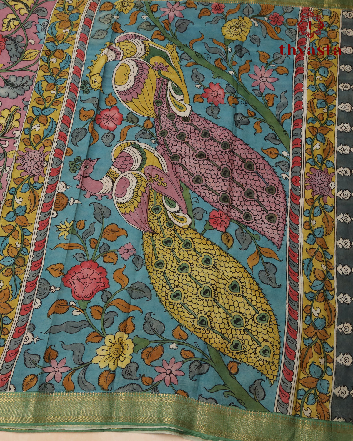 Pen Kalamkari Bangalore Silk – Pink and Green