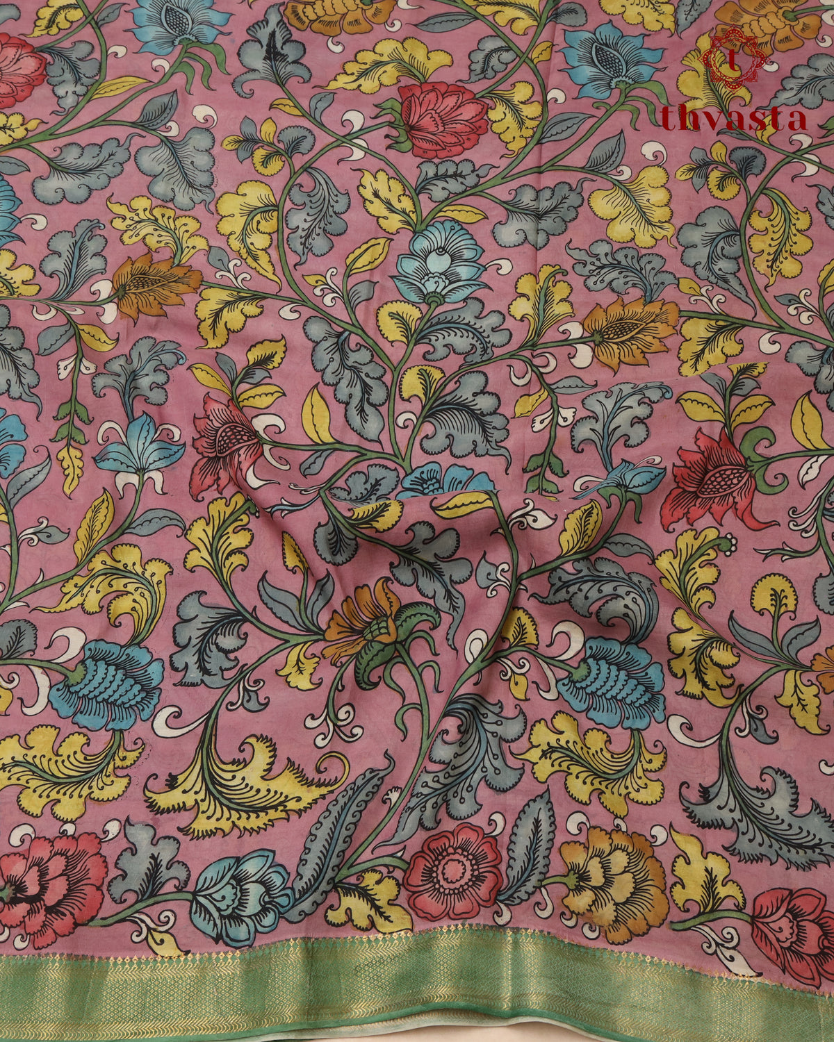 Pen Kalamkari Bangalore Silk – Pink and Green
