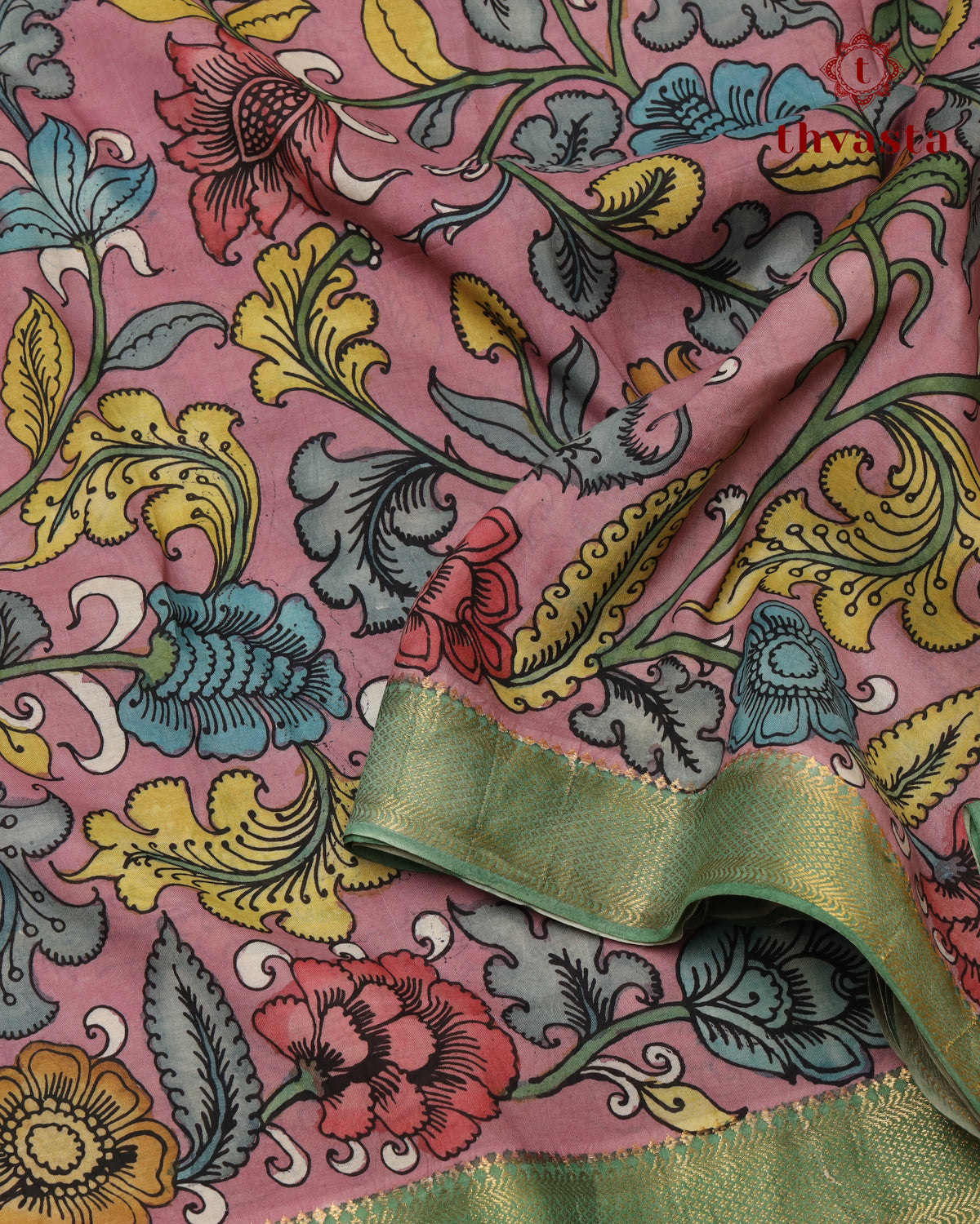 Pen Kalamkari Bangalore Silk – Pink and Green