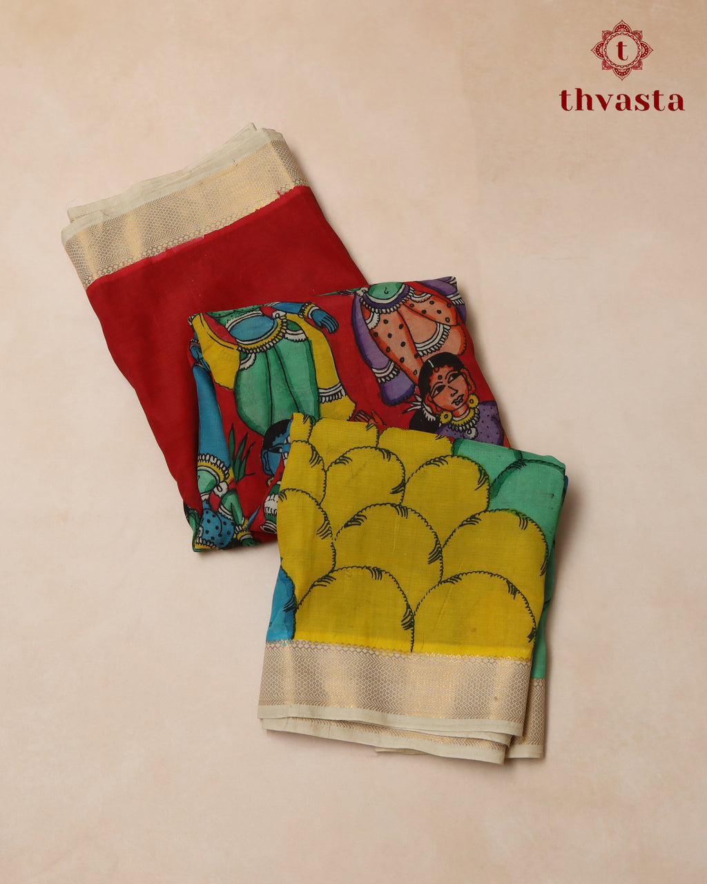 Pen Kalamkari Bangalore Silk – Red and White Border