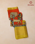 Pen Kalamkari Bangalore Silk – Orange and Yellow Border