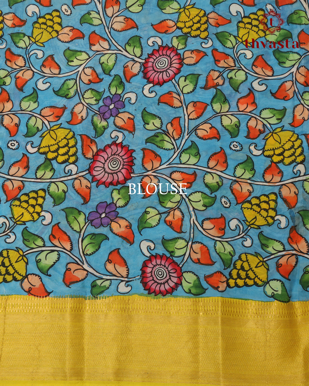 Pen Kalamkari Bangalore Silk – Orange and Yellow Border