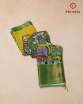 Pen Kalamkari Bangalore Silk – Lime Yellow and Green Border
