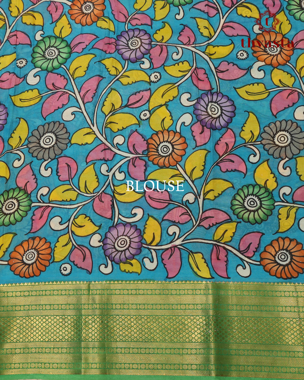 Pen Kalamkari Bangalore Silk – Lime Yellow and Green Border