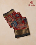 Pen Kalamkari Bangalore Silk – Dark Red and Black Border