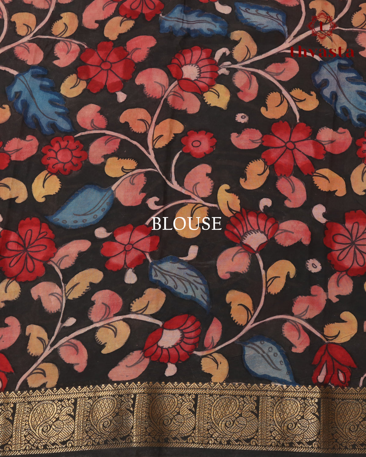 Pen Kalamkari Bangalore Silk – Dark Red and Black Border
