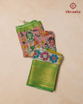 Pen Kalamkari Bangalore Silk – Pink and Green Border