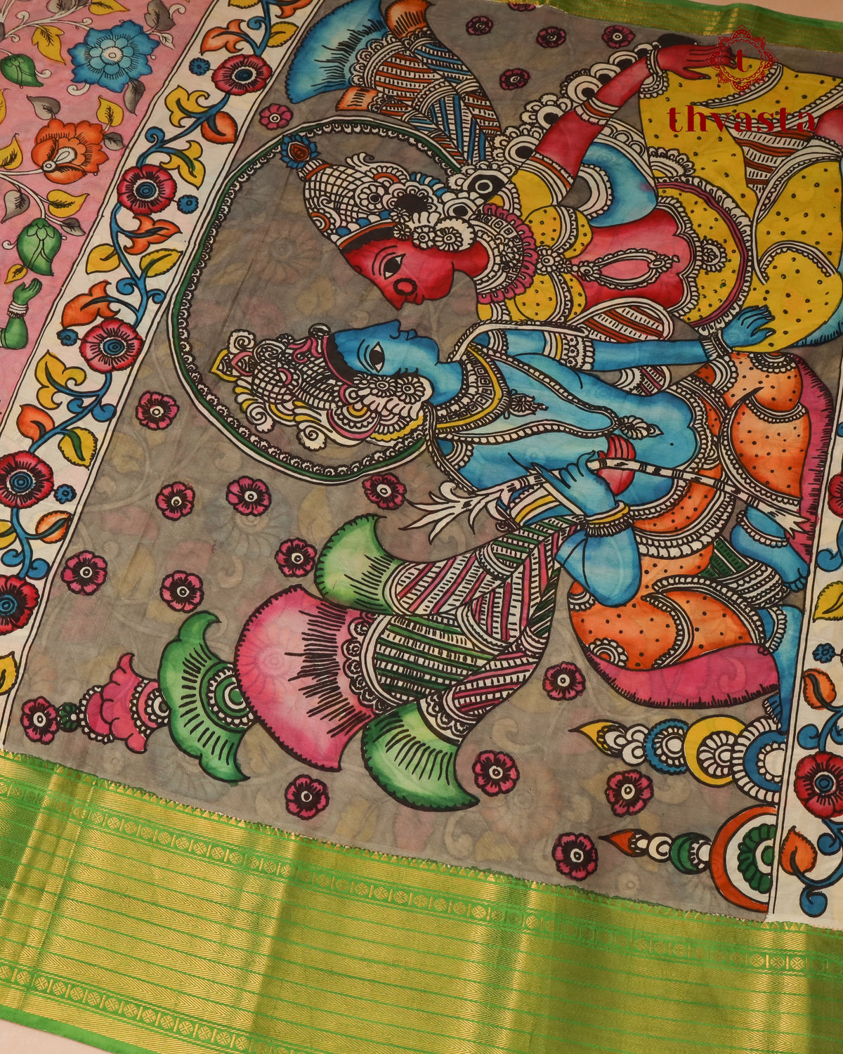 Pen Kalamkari Bangalore Silk – Pink and Green Border