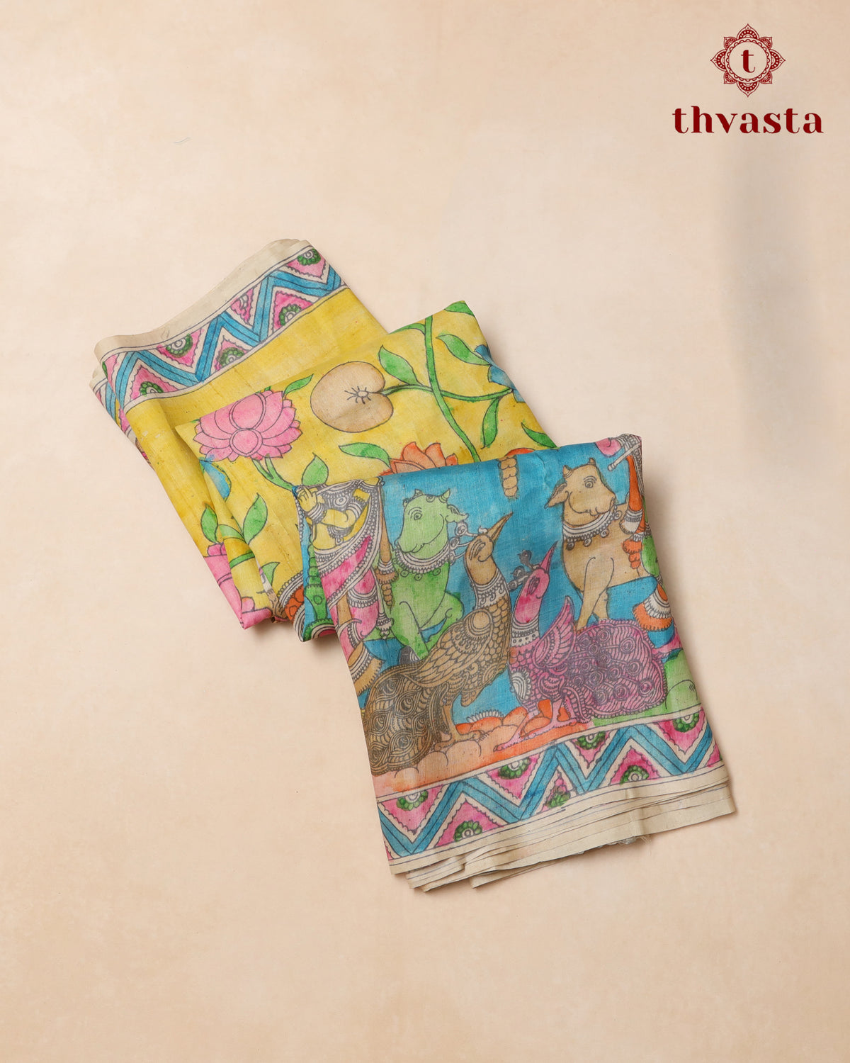 Pen Kalamkari Tussar Silk – Yellow