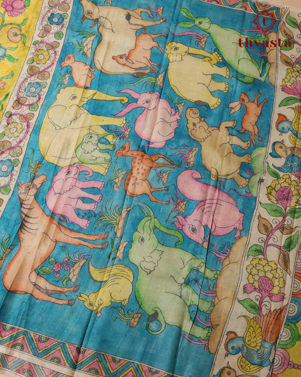 Pen Kalamkari Tussar Silk – Yellow