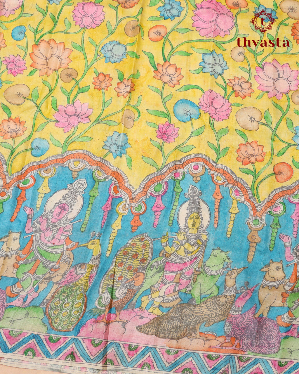 Pen Kalamkari Tussar Silk – Yellow