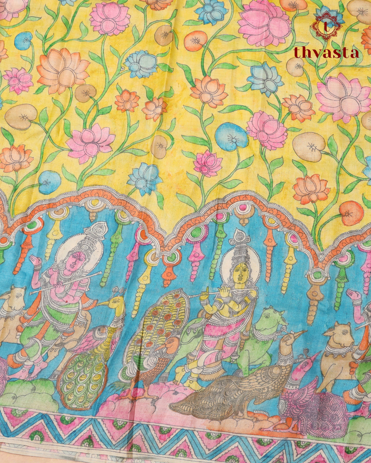 Pen Kalamkari Tussar Silk – Yellow