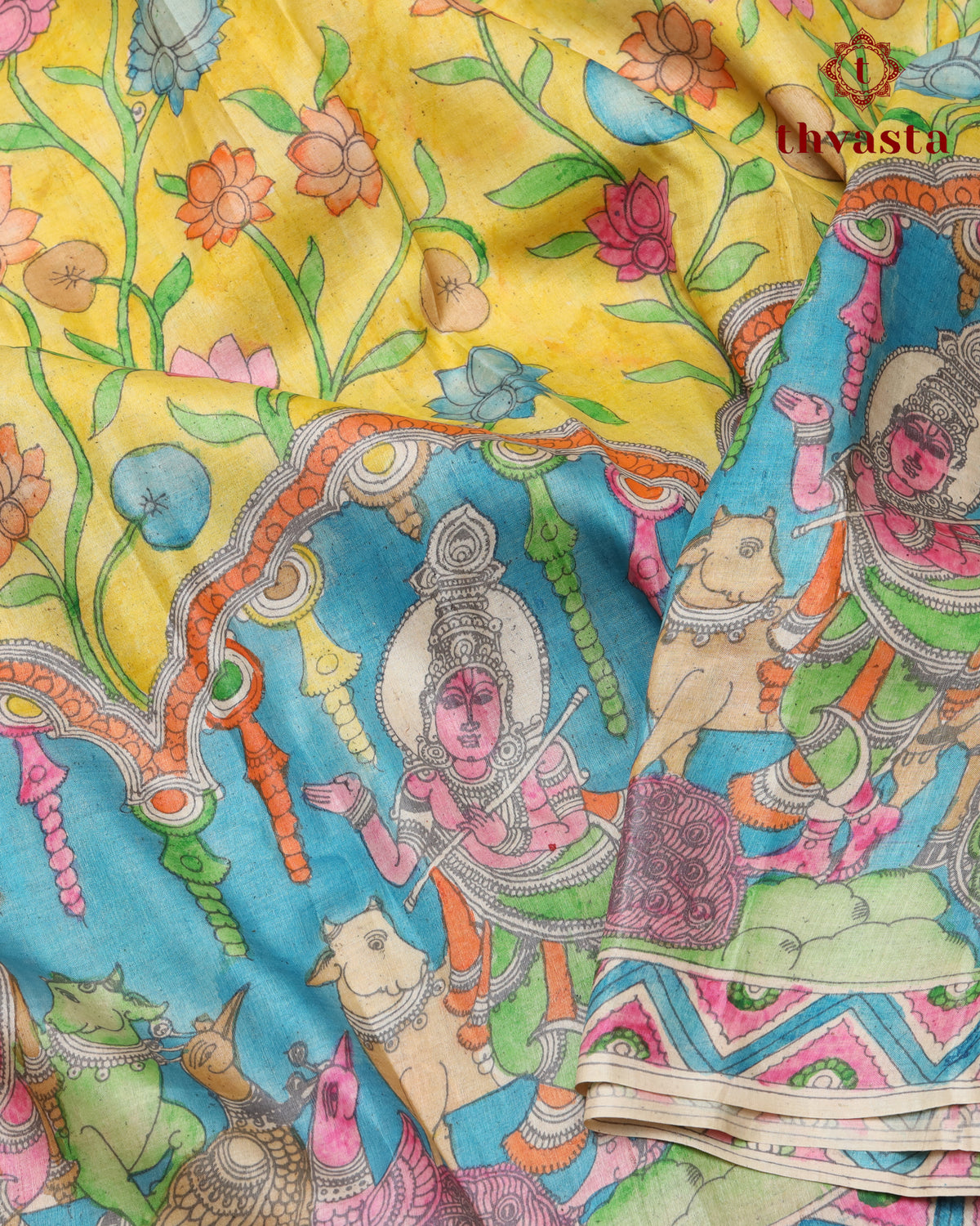 Pen Kalamkari Tussar Silk – Yellow