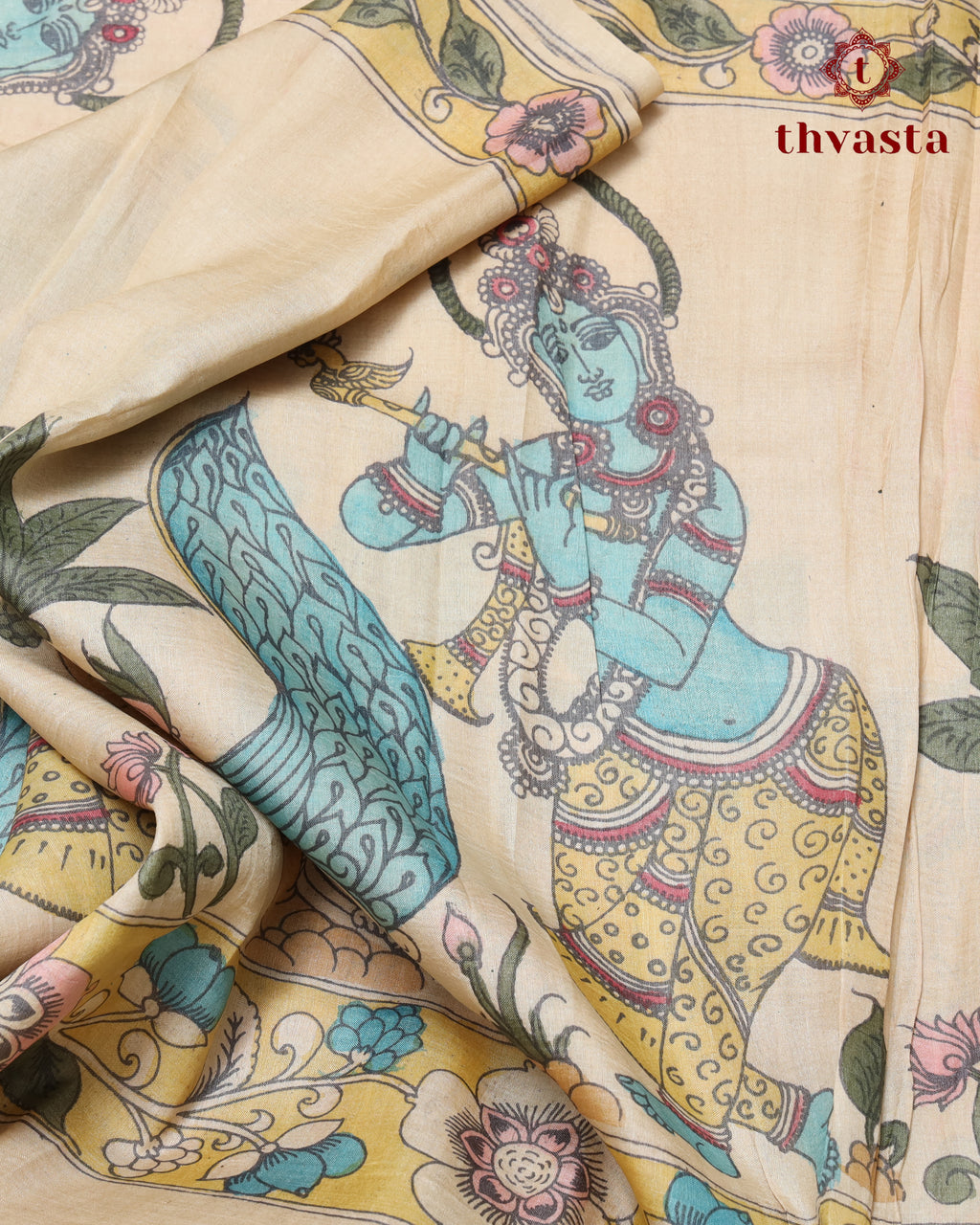 Pen Kalamkari Tussar Silk – Beige and Pink