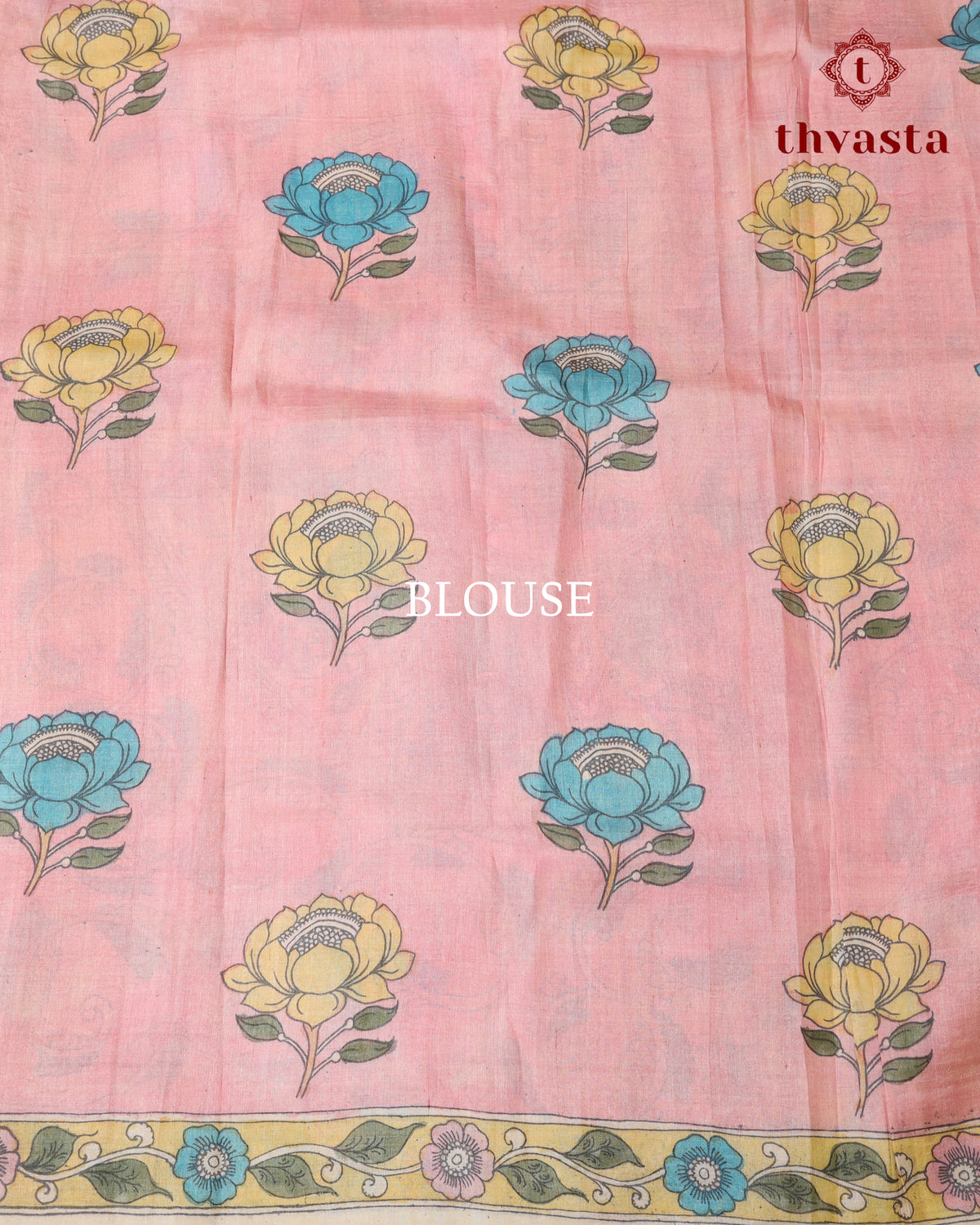 Pen Kalamkari Tussar Silk – Beige and Pink