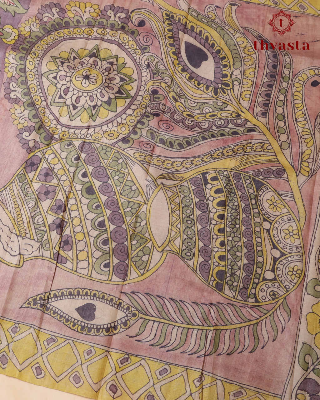 Pen Kalamkari Tussar Silk – Mauve Pinkish Lavender