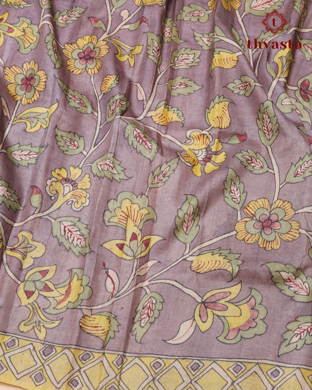 Pen Kalamkari Tussar Silk – Mauve Pinkish Lavender