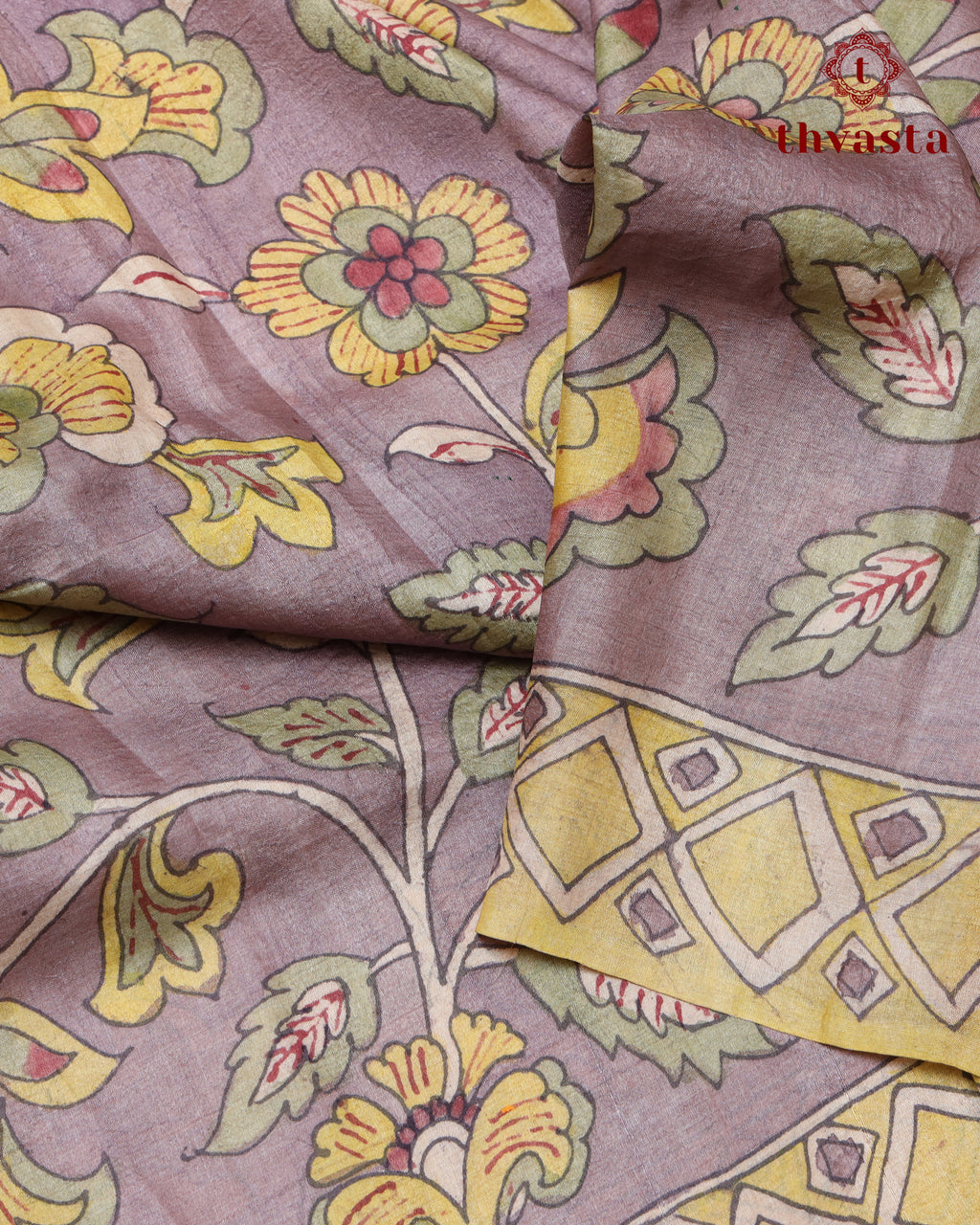 Pen Kalamkari Tussar Silk – Mauve Pinkish Lavender