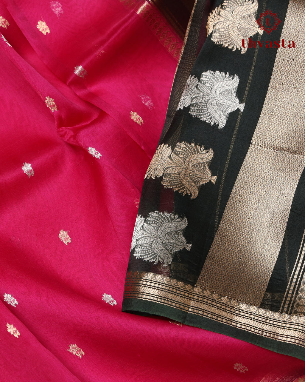 Pure Kora Organza Silk – Dark Pink and Dark Green